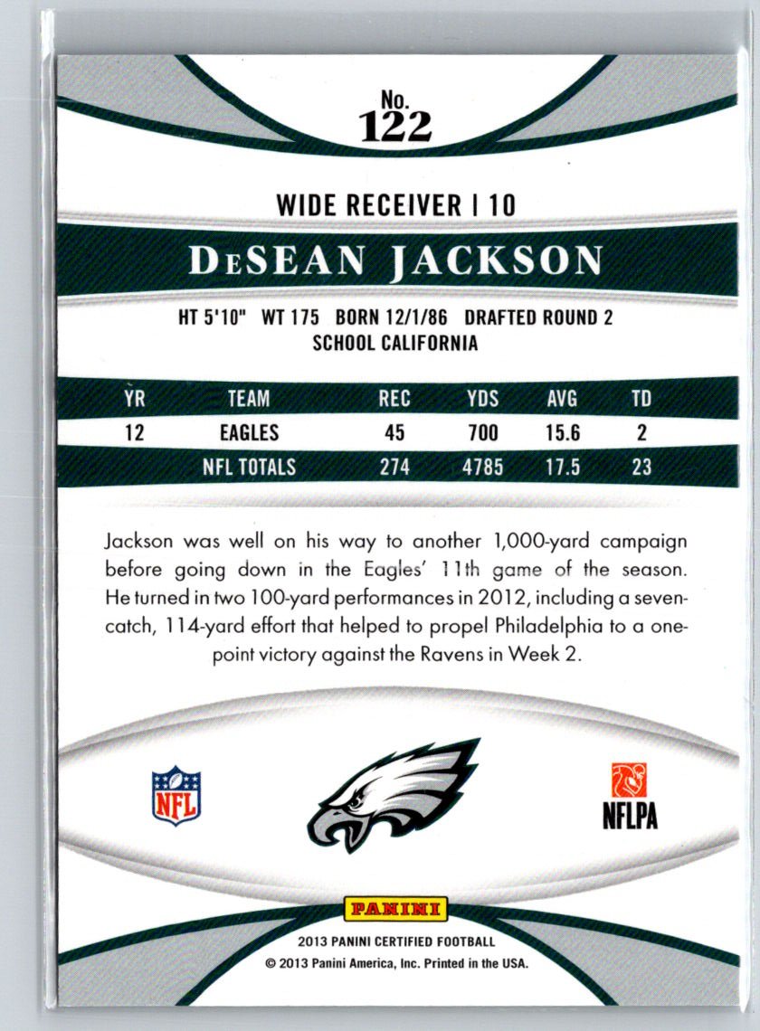 2013 Panini Certified #122 DeSean Jackson Mirror Blue #/100 F6