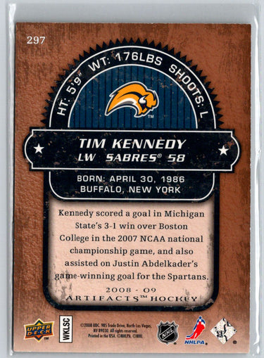 2008-09 Upper Deck Artifacts #297 Tim Kennedy Rookies Exchange #/999 F7