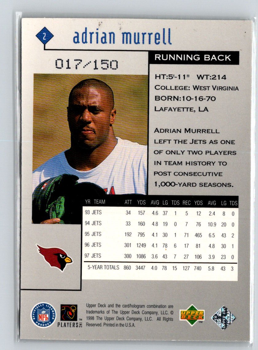 1998 Upper Deck Black Diamond Rookie #2 Adrian Murrell Quadruple #/150 F8