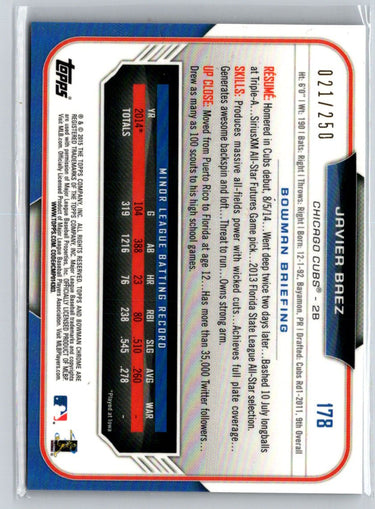 2015 Bowman Chrome #178 Javier Baez Purple Refractors #/250 F8