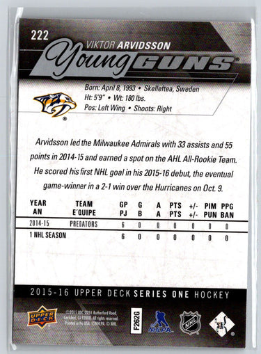 2015-16 Upper Deck #222 Viktor Arvidsson F8