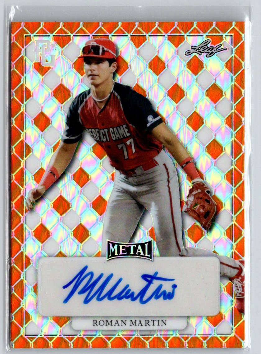 2022 Leaf Metal Perfect Game #MA-RM1 Roman Martin Auto Orange Wave #/2 F9