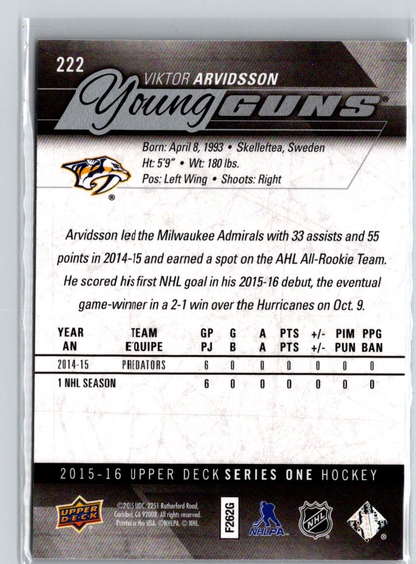 2015-16 Upper Deck #222 Viktor Arvidsson F9