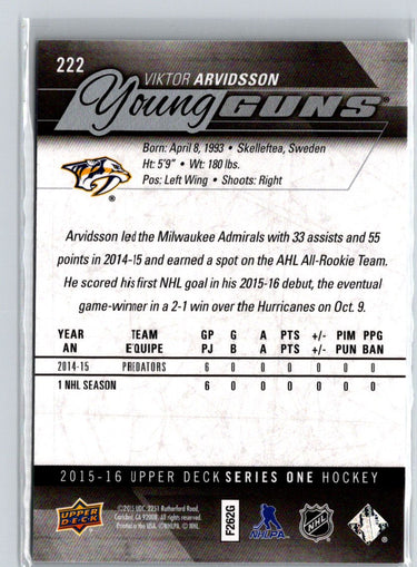 2015-16 Upper Deck #222 Viktor Arvidsson F9