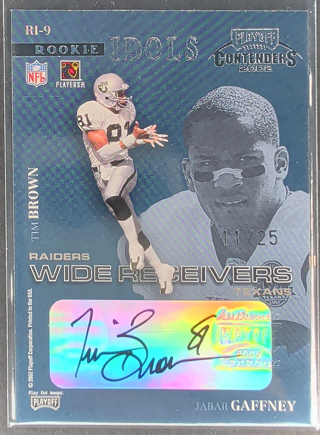 2002 Playoff Contenders Jabar Gaffney Tim Brown Rookie Idols Autographs #/25 D22