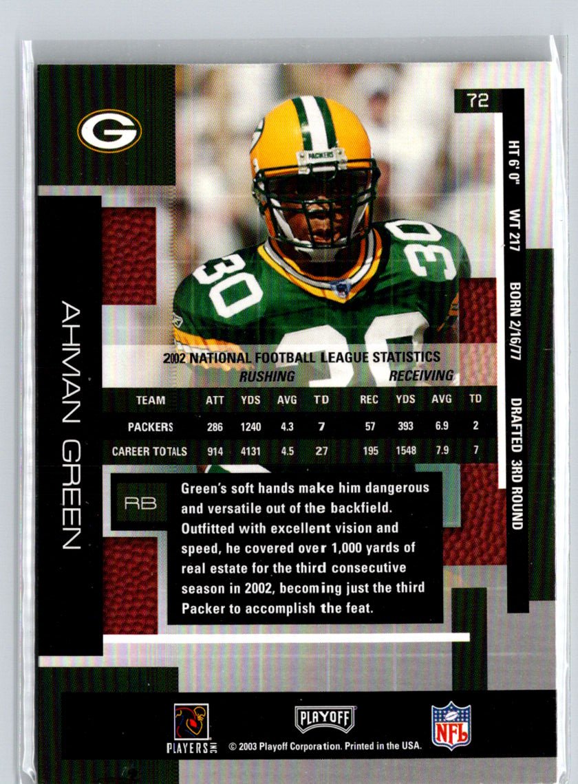 2003 Playoff Absolute Memorabilia #72 Ahman Green Samples F10