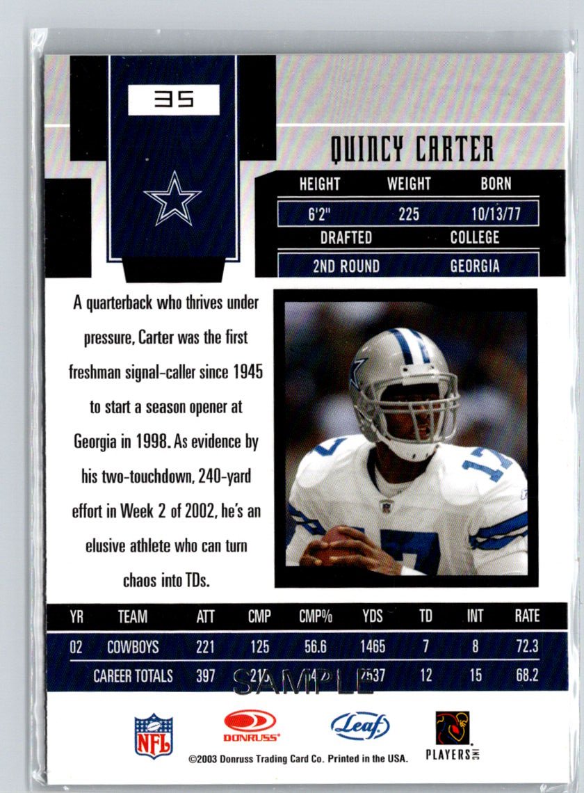 2003 Leaf Certified Materials #35 Quincy Carter Samples F10