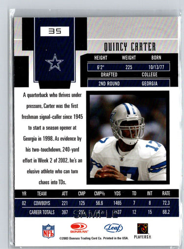 2003 Leaf Certified Materials #35 Quincy Carter Samples F10