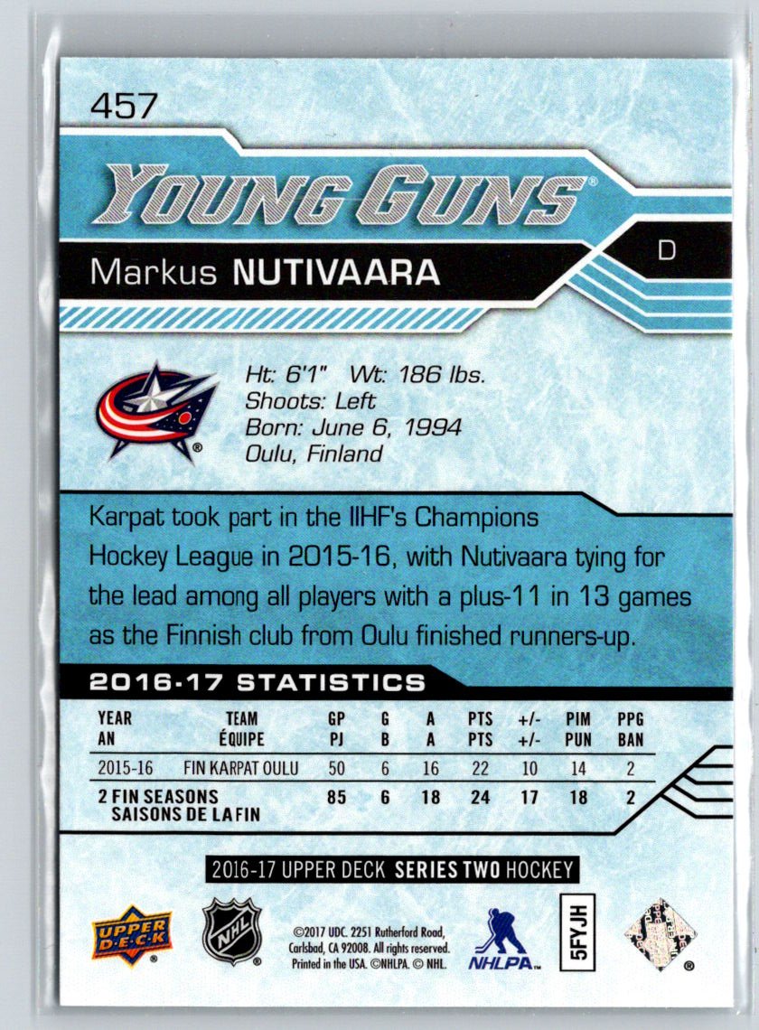 2016-17 Upper Deck #457 Markus Nutivaara F10