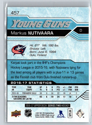 2016-17 Upper Deck #457 Markus Nutivaara F10