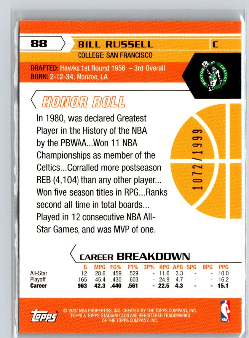 2007-08 Stadium Club #88 Bill Russell 1st Day Issue #/1999 F11