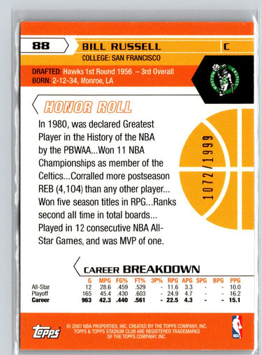 2007-08 Stadium Club #88 Bill Russell 1st Day Issue #/1999 F11