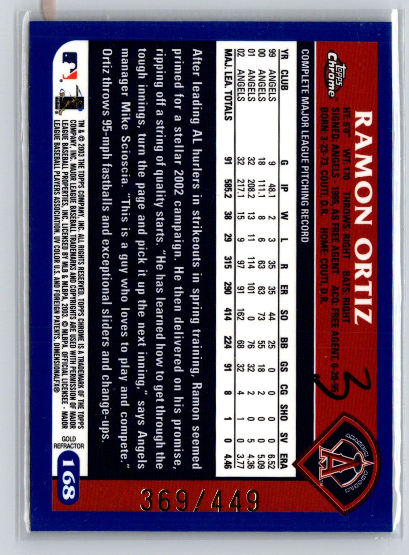 2003 Topps Chrome #168 Ramon Ortiz Gold Refractors #/449 F12
