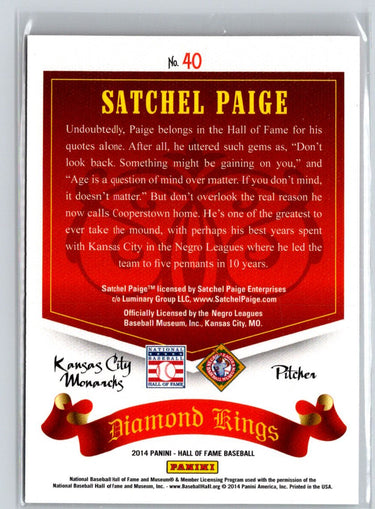 2014 Panini Hall of Fame Diamond Kings Red #40 Satchel Paige #/75 F13
