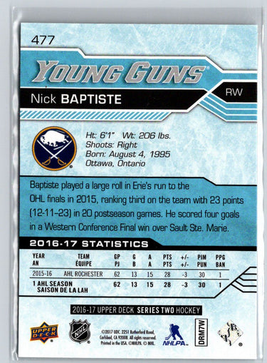 2016-17 Upper Deck #477 Nick Baptiste F13