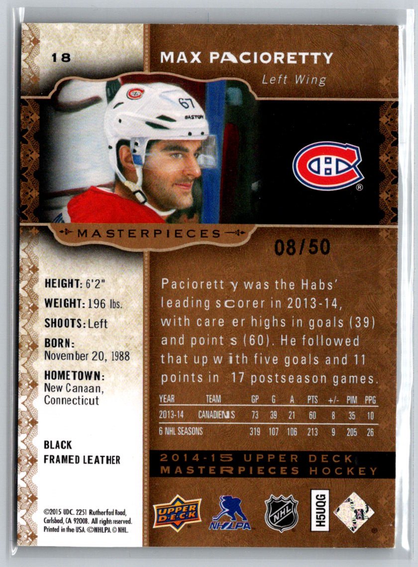 2014-15 Upper Deck Masterpieces #18 Max Pacioretty Framed Black Leather #/50 F13