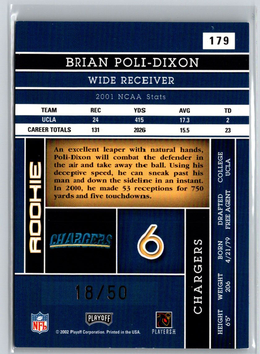 2002 Playoff Absolute Memorabilia #179 Brian Poli-Dixon Spectrum #/50 F13