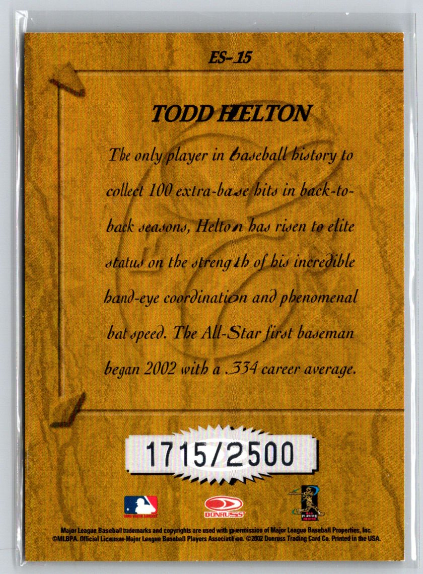2003 Donruss #ES-15 Todd Helton Elite Series #/2500 F14