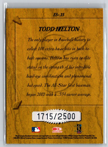 2003 Donruss #ES-15 Todd Helton Elite Series #/2500 F14
