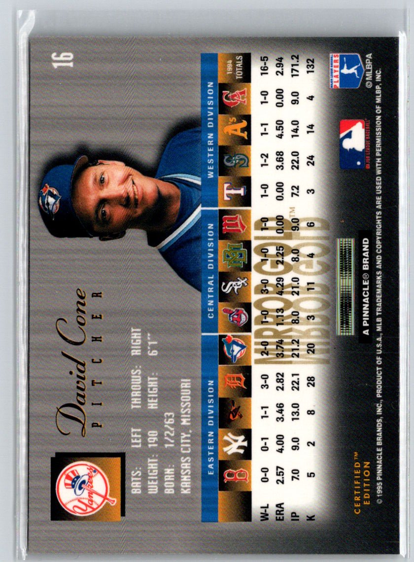 1995 Select Certified #16 David Cone Mirror Gold F14