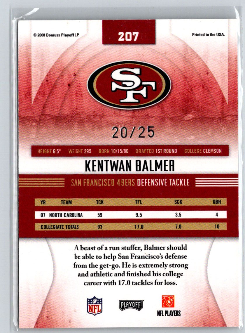 2008 Playoff Absolute Memorabilia #207 Kentwan Balmer Spectrum Gold #/25 F14