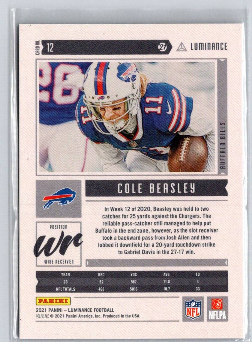 2021 Panini Luminance #12 Cole Beasley Orange #/50 F14