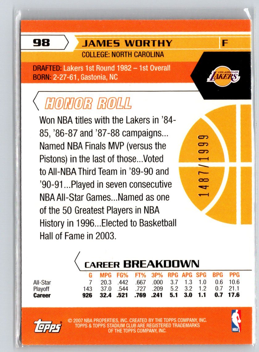 2007-08 Stadium Club #98 James Worthy 1st Day Issue #/1999 F14