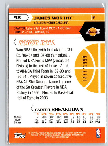 2007-08 Stadium Club #98 James Worthy 1st Day Issue #/1999 F14