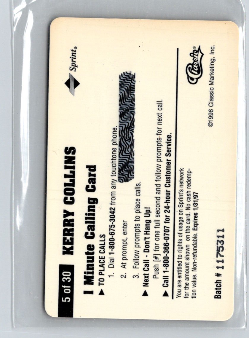 1996 Classic Assets #5 Kerry Collins Phone Cards $1 F15