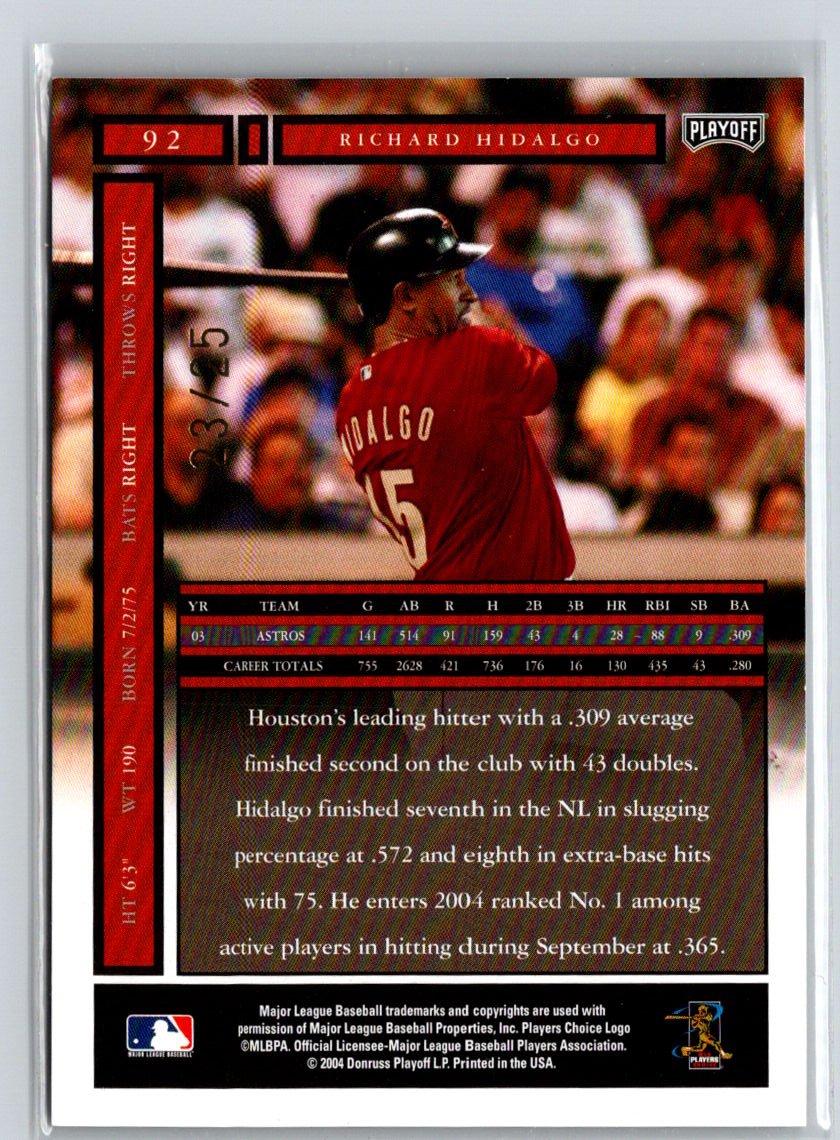 2004 Playoff Honors #92 Richard Hidalgo Credits Gold #/25 F15