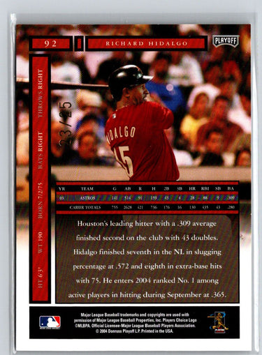 2004 Playoff Honors #92 Richard Hidalgo Credits Gold #/25 F15