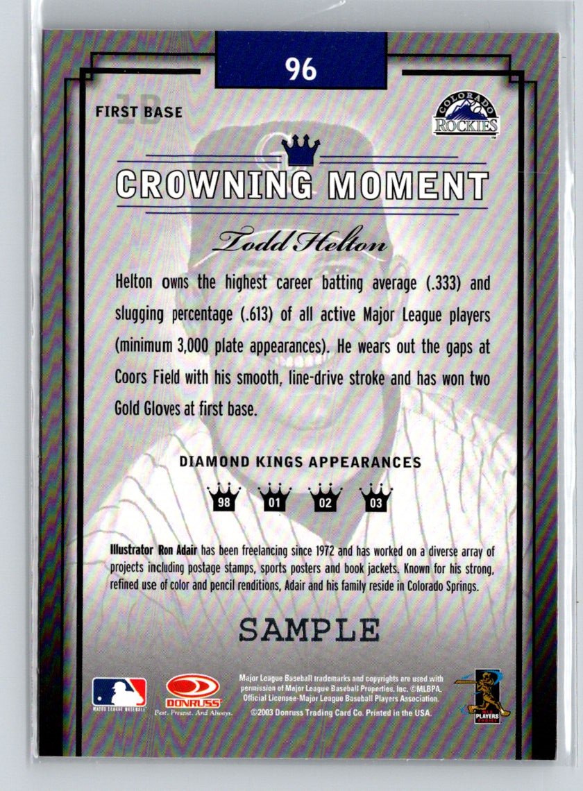 2003 Donruss Diamond Kings #96 Todd Helton Samples Silver F15