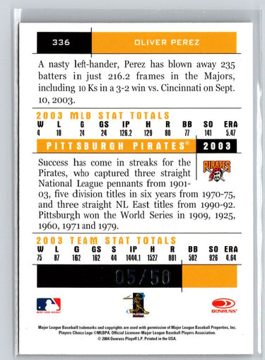 2004 Donruss Team Heroes #336 Oliver Perez Showdown Silver #/50 F15