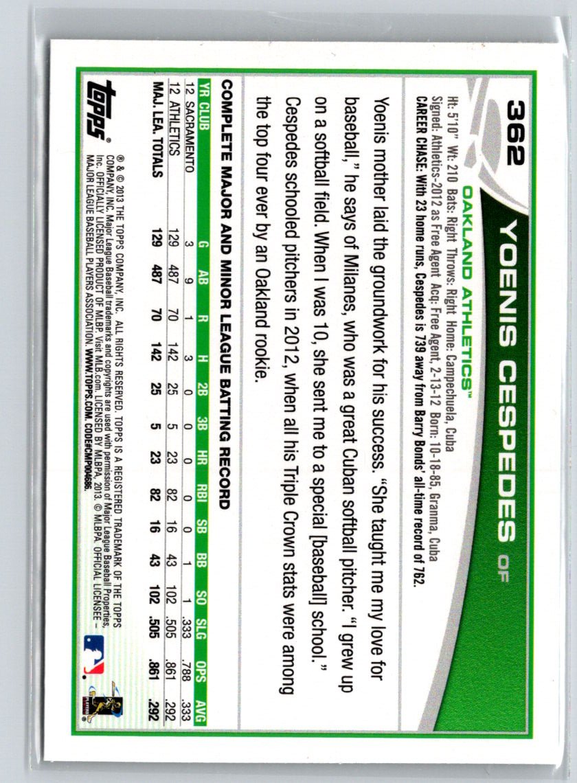 2013 Topps #362b Yoenis Cespedes : Sunglasses F16