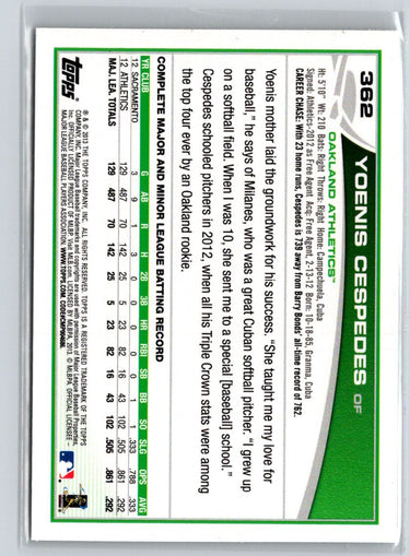 2013 Topps #362b Yoenis Cespedes : Sunglasses F16
