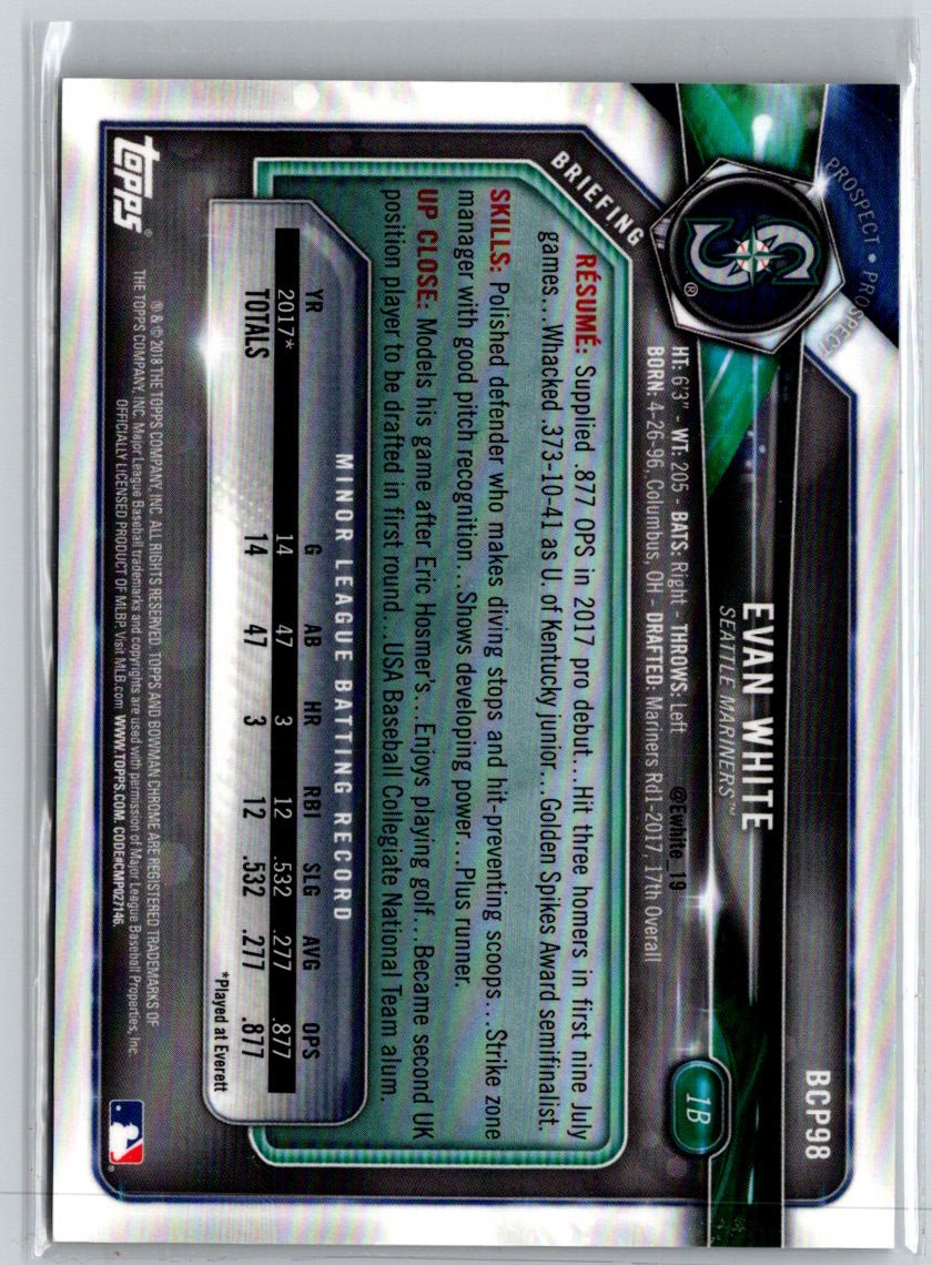 2018 Bowman #BCP98 Evan White Chrome Prospects Gold Shimmer Refractor #/50 F16