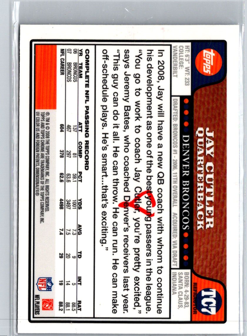 2008 Topps Chrome #TC7 Jay Cutler Blue Refractors F16