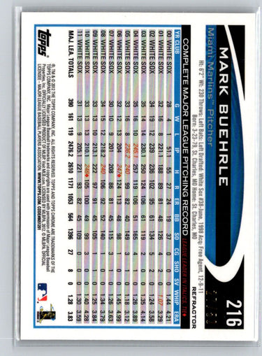 2012 Topps Chrome #216 Mark Buehrle Gold Refractors #/50 F16