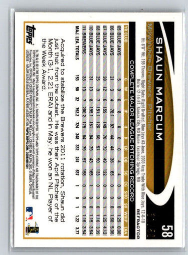2012 Topps Chrome #58 Shaun Marcum Gold Refractors #/50 F16
