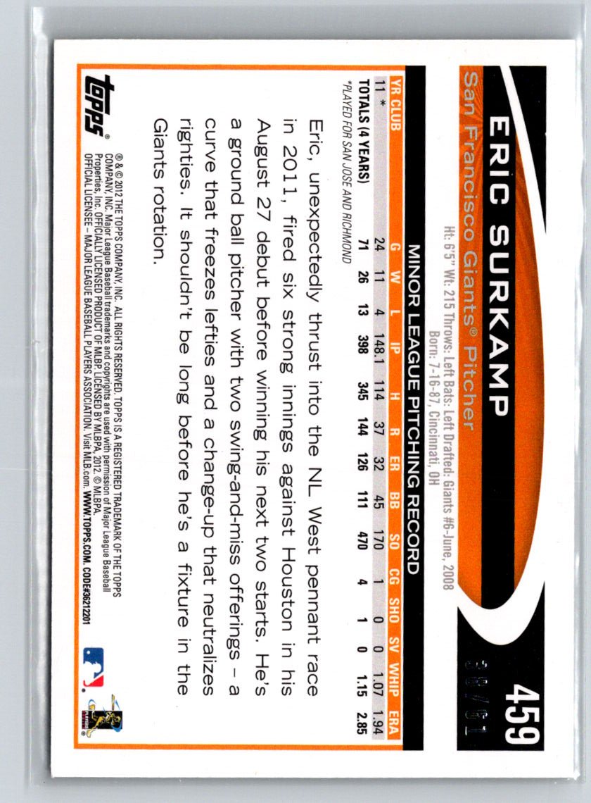 2012 Topps #459 Eric Surkamp Black #/61 F17