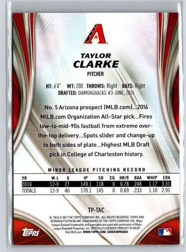 2017 Bowman Platinum #TP-TAC Taylor Clarke Top Prospects Orange #/25 F17