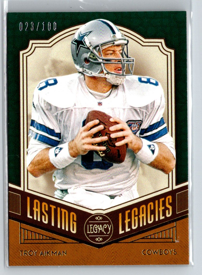 2020 Panini Legacy #LL-TA Troy Aikman Lasting Legacies Green #/100 F17