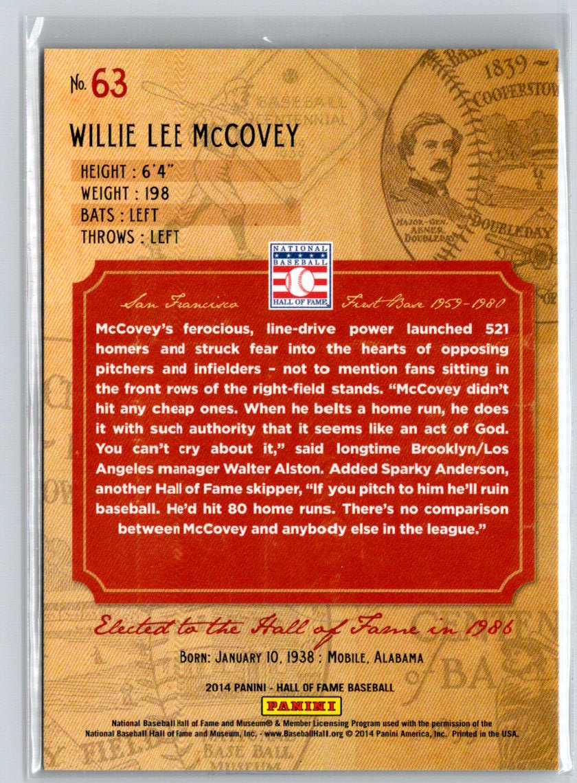 2014 Panini Hall of Fame Elite Series Gold #19 Willie McCovey #/25 F17