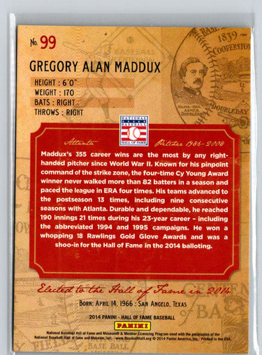 2014 Panini Hall of Fame Blue Frame #99 Greg Maddux #/75 F17