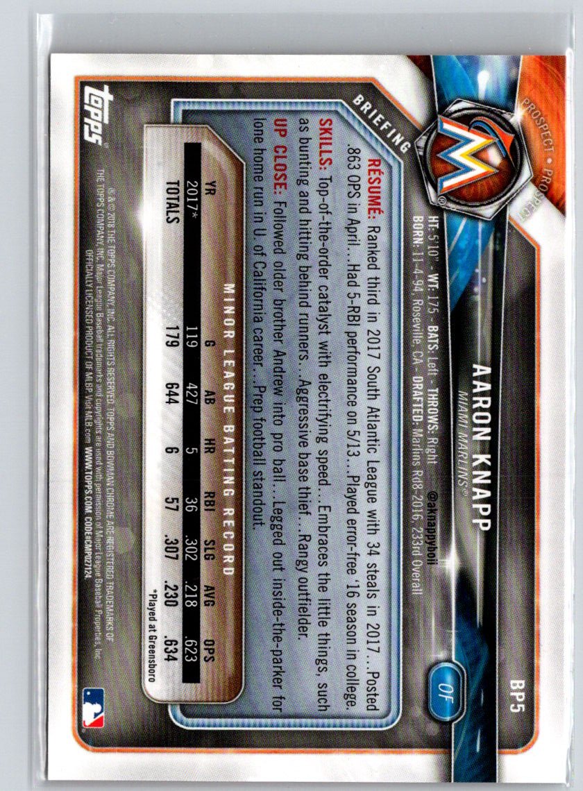 2018 Bowman #BP5 Aaron Knapp Prospects Orange #/25 F18