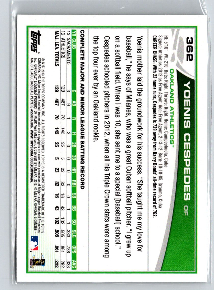 2013 Topps #362b Yoenis Cespedes : Sunglasses F18
