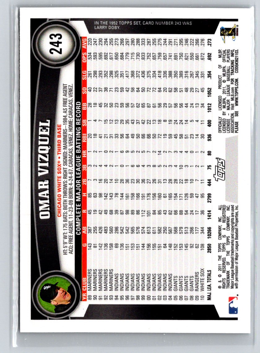 2011 Topps #243 Omar Vizquel Black Border F18