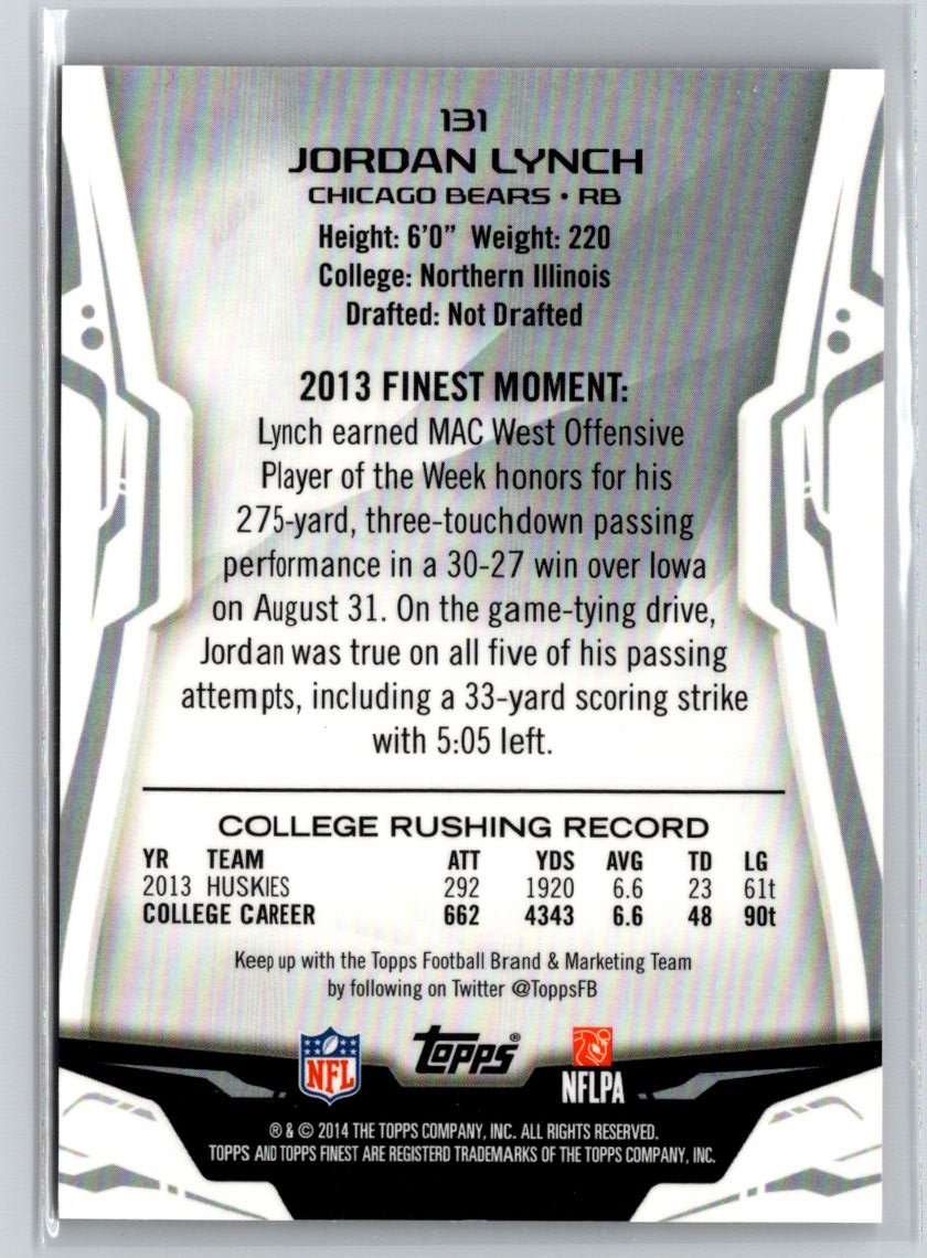 2014 Finest #131 Jordan Lynch Red Refractors #/50 F19