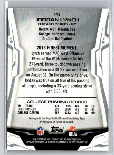 2014 Finest #131 Jordan Lynch Red Refractors #/50 F19