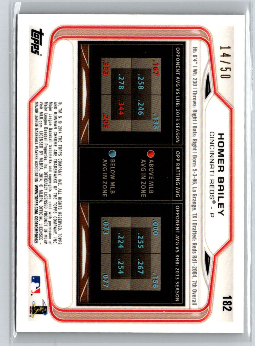 2014 Bowman Chrome #182 Homer Bailey Gold Refractor #/50 F19